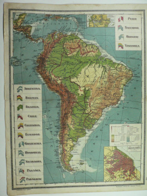 HARTA VECHE - AMERICA DE SUD - ATLAS GEOGRAFIC 1924 - INST. CART. UNIREA BRASOV foto