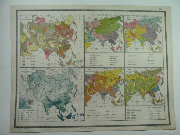 HARTA VECHE ASIA -HARTA GEOLOGICA -ATLAS 1924 -INSTIT. CARTOGRAFIC UNIREA BRASOV