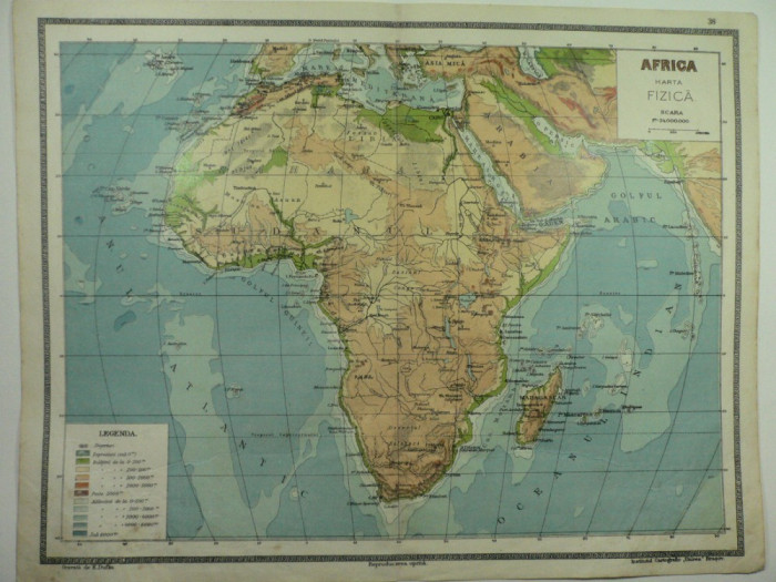 HARTA VECHE AFRICA - ATLAS GEOGRAFIC 1924 - INSTIT. CARTOGRAFIC UNIREA BRASOV