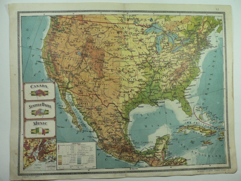 Harta Veche Canada Statele Unite Mexic Atlas Geografic 1924 I C Brasov Okazii Ro