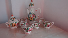 Set ceai/tarie model rustic-pictat manual- ceramica-inaltime ceainic: 27 cm, inaltime zaharnita: 14 cm, inaltime cesti: 5,5 cm foto
