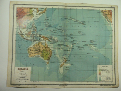 HARTA VECHE -OCEANIA HARTA FIZICA -ATLAS GEOGRAFIC 1924 - I. CART UNIREA BRASOV foto