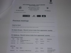 Foaie de meci fotbal (program) ASTRA Giurgiu - FC SALZBURG 02.10.2014 Europa League