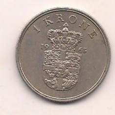 No(1) moneda-DANEMARCA - 1 korone coroana-1963