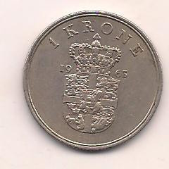 No(1) moneda-DANEMARCA - 1 korone coroana-1963 foto
