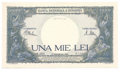 ROMANIA 1000 1.000 LEI 10 Septembrie 1941 Filigran Traian fond verde aUNC-UNC [11] foto