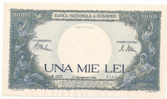 ROMANIA 1000 1.000 LEI 10 Septembrie 1941 Filigran Traian fond verde XF - aUNC [12] foto