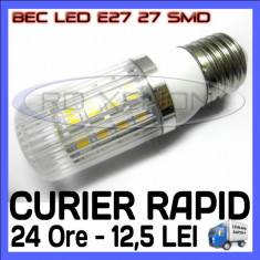 BEC ECONOMIC CU LED E27 DULIE NORMALA - 27 SMD 5050 - 4W ECHIVALENT 35W - ILUMINARE CASA, INTERIOR - CULOARE ALB CALD, ALB RECE - ALIMENTARE 220V foto