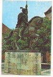 #carte postala(ilustrata)-ALBA IULIA-Statuia luiMihai Viteazu, Circulata, Printata