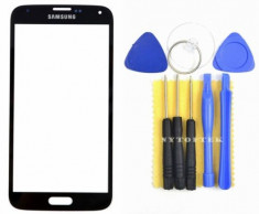 Sticla Display Samsung Galaxy S5 I9600 NEGRU + adeziv si kit scule de schimb foto