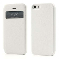 Husa Flip Iphone 5 5s Slim Piele Alba foto