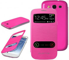 Husa toc roz hot pink S View Samsung Galaxy S3 i9300 + folie ecran foto