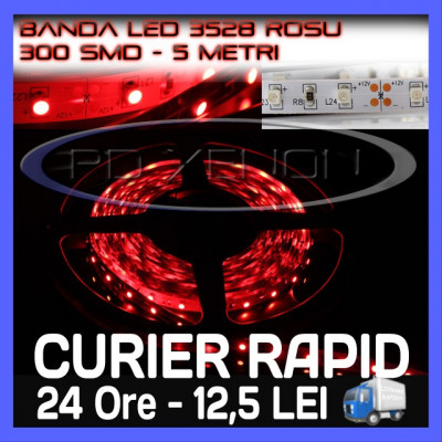 ROLA BANDA 300 LED - LEDURI SMD 3528 ROSU (ROSIE, ROSI) - 5 METRI, IMPERMEABILA (WATERPROOF), FLEXIBILA foto