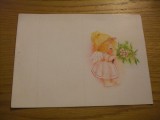 Felicitare Fetita cu Flori, Color, 11x15cm, Necirculata. Carte Postala Tematica Flori. Fara Plic