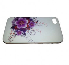 Husa Iphone 4/4S din Plastic Model Purple Peonies Culoare Alba foto