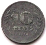 S1. OLANDA 10 CENTS CENTI 1942, 3.30 g., Zinc, 22 mm, Wilhelmina I **, Europa