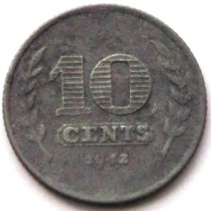 S1. OLANDA 10 CENTS CENTI 1942, 3.30 g., Zinc, 22 mm, Wilhelmina I **