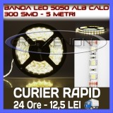 Cumpara ieftin ROLA BANDA 300 LED - LEDURI SMD 5050 ALB CALD (ALBA, ALBE) - 5 METRI, IMPERMEABILA (WATERPROOF), FLEXIBILA, ZDM