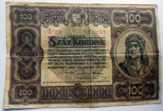 Bancnota 100 coroane 1920 Korona - Austro-Ungaria STARE BUNA foto