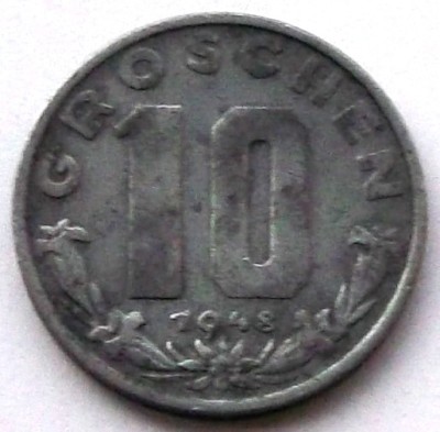 S1. AUSTRIA 10 GROSCHEN 1948, 3.50 g., Zinc, 21 mm ** foto