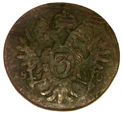 S1. AUSTRIA FRANZ / FRANC II 3 KREUZER 1800 S, 8.75 g., Copper ** foto