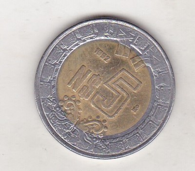 bnk mnd Mexic 5 pesos 1992 , bimetal , vf foto