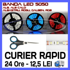 BANDA 60 LED LEDURI 5050 / METRU - ALB 6000K (ALBA), ROSU (ROSIE), ALBASTRU (ALBASTRA), GALBEN (GALBENA), RGB - IMPERMEABILA FLEXIBILA - PRET PE 10 CM
