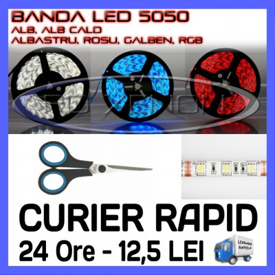 BANDA 60 LED LEDURI 5050 / METRU - ALB 6000K (ALBA), ROSU (ROSIE), ALBASTRU (ALBASTRA), GALBEN (GALBENA), RGB - IMPERMEABILA FLEXIBILA - PRET PE 10 CM foto