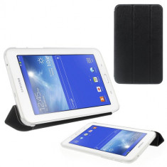 Husa Samsung Galaxy Tab 3 Lite 7 Inch Tip Carte Tri-Fold Negru T110 T111 Cu Stand foto