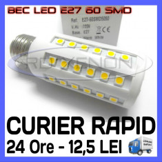 BEC ECONOMIC CU LED E27 DULIE NORMALA - 60 SMD 5050 - 10W ECHIVALENT 75W - PENTRU CASA, INTERIOR - CULOARE ALB RECE, ALB CALD - ALIMENTARE 220V foto