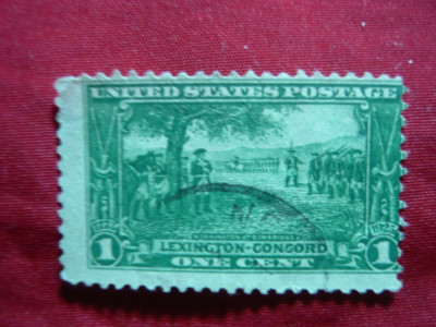Timbru 1 cent verde-Batalia Lexington 1925 SUA, stamp. foto