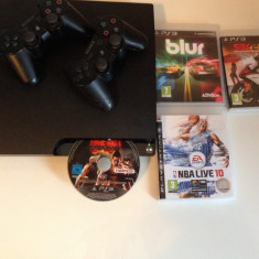 Consola PS3 Sony PlayStation3 Slim 250GB + 2 controllere Sony DualShock 3 + 4 jocuri - STARE FOARTE BUNA foto