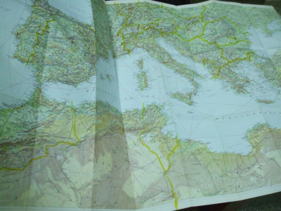 Harta color Tarile Marii Mediterane include si Romania Mittelmeerlander Kummerly + Frey Switzerland 1954 foto