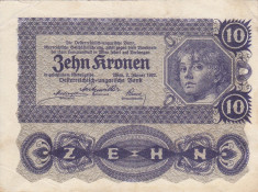 AUSTRIA 10 kronen 1922 VF+!!! foto