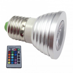 Bec led epistar multicolor 16 culori 4w, soclu E27 + telecomanda foto