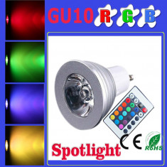 Bec led epistar multicolor 16 culori 4w, soclu GU10 + telecomanda foto