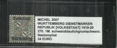 WURTTEMBERG 1919-20 - 270. 1M. foto