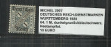 DEUTSCHES REICH DIENSTMARKEN WURTTEMBERG 1920 - 64, 1M.