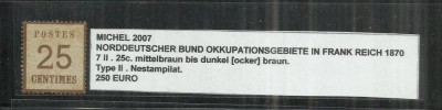 NORDDEUTSCHER BUND OKKUPATIONSGEBIETE IN FRANKREICH 1870 -7 ll,25c. foto