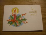 FELICITARE &quot; LA MULTI ANI&quot; cu lumanare aprinsa aplicat pe carton -10.5x7cm, Necirculata, Fotografie