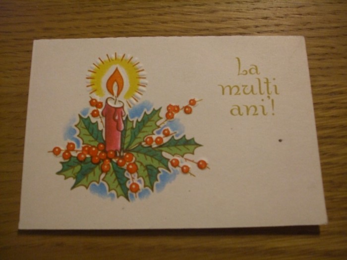 FELICITARE &quot; LA MULTI ANI&quot; cu lumanare aprinsa aplicat pe carton -10.5x7cm