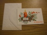 FELICITARE &quot;LA MULTI ANI ! &quot; cu Flori si lumanare aprinsa - dim. :13x8,5cm, Necirculata, Fotografie