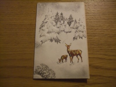 FELICITARE Sarbatori de Iarna cu Brazi si Caprioare - 9x14cm ( fara plic ) foto