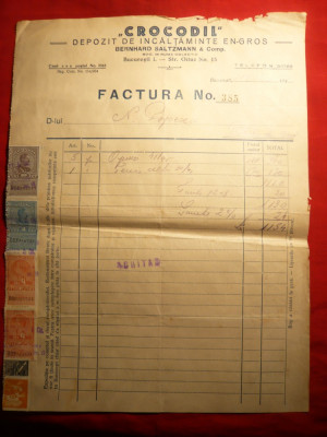 Factura Firmei CROCODIL -Depozit incaltaminte en-gros , 6 timbre fiscale ,1940 foto