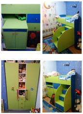 Set Dormitor Copii 4-10 ani Pat Supraetajat+Birou+Sifonier+Rafturi Sertare Jucarii foto