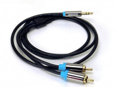 Cablu interconect audio HiQ ecranat 3.5mm Jack - 2xRCA, OFC, mufe aurite, lungime 2m foto