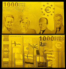 Bancnota de 1000&amp;amp;amp;amp;euro; placata cu aur 24K, cu Certificat de Autencititate foto