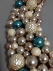 Colier perle sticla turcoaz, ivory, crem-aurii foto