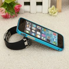 Bumper albastru bleu aluminiu Iphone 5 5G + folie protectie ecran