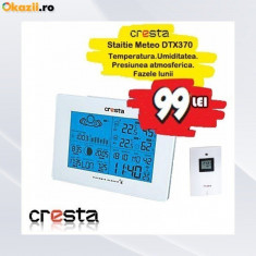 Statie Meteo de Apartament CRESTA DTX370 Cu Senzor Wireless de Exterior | AfiseazaTemperatura, Umiditatea si Presiunea Atmosferica | Garantie 12 Luni! foto